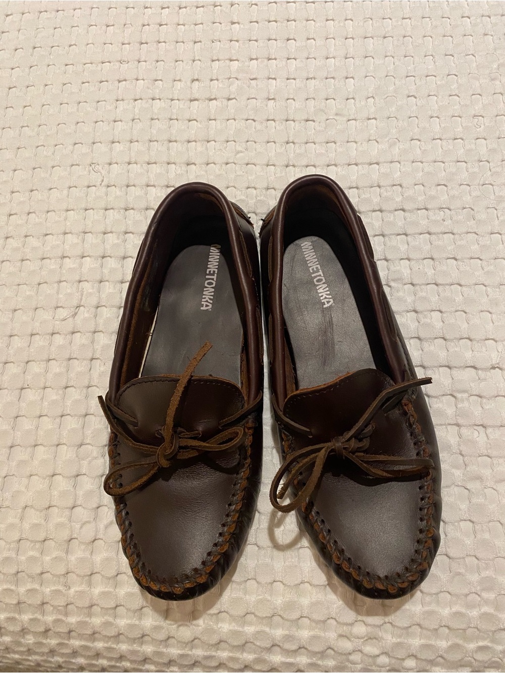 Minnetonka Men's Brown Leather Moccasin Loafers with Lace Tie